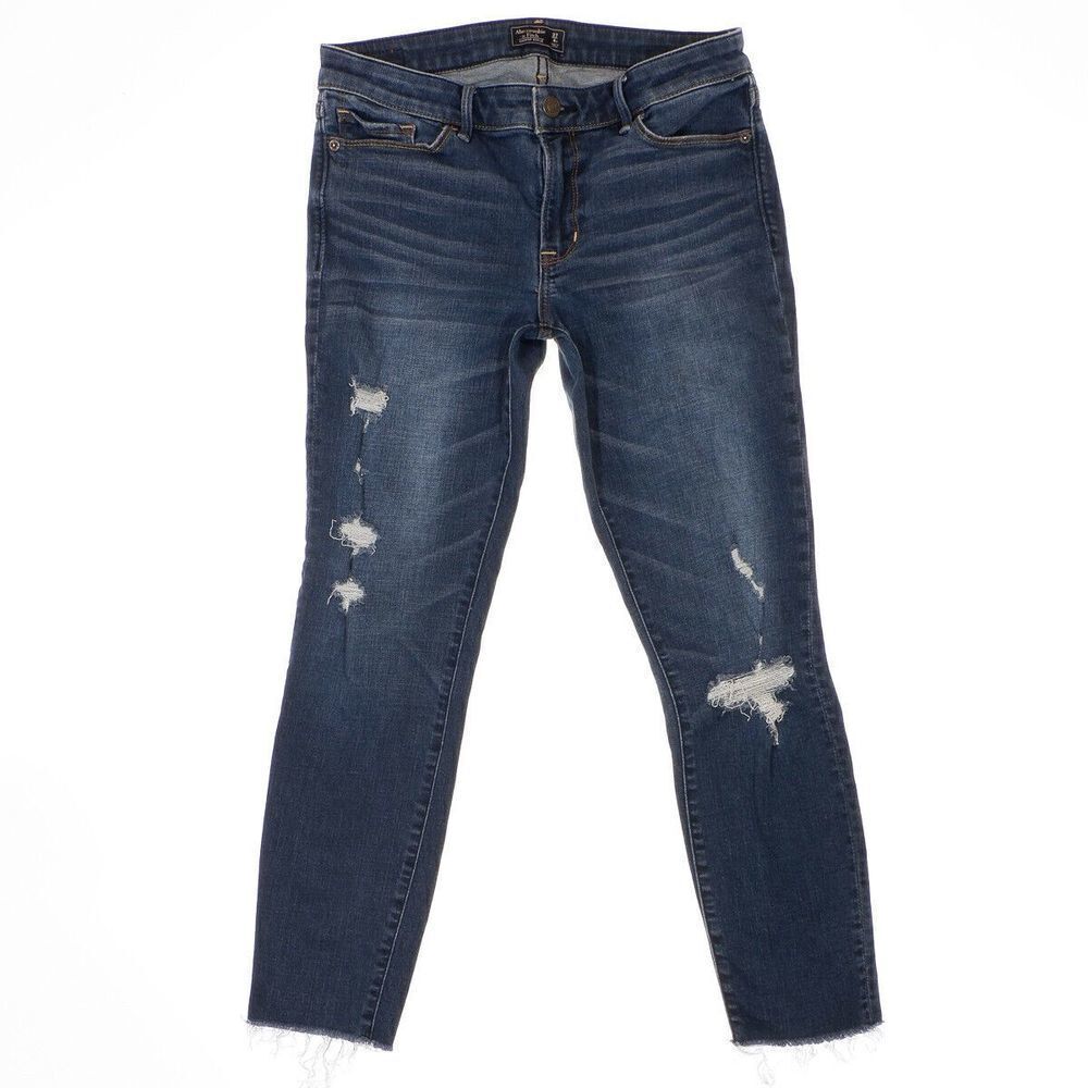 Abercrombie & Fitch Harper Ankle Jeans 4/27 Womens Distressed Blue Stretch 28x24